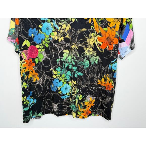 Johnny Was Nero Sequence Floral Short Sleeve Polo Shirt Black Multi Women's L - Picture 4 of 10
